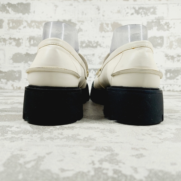 NEW Nordstrom Open Edit White Faux Patent Gold Chunky Academia Loafers C433 - Picture 6 of 14